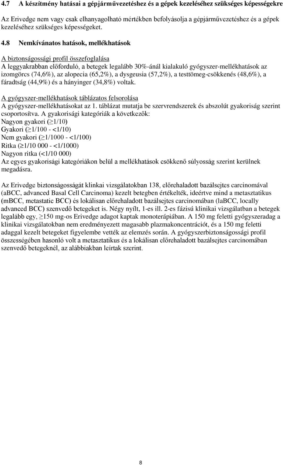 8 Nemkívánatos hatások, mellékhatások A biztonságossági profil összefoglalása A leggyakrabban előforduló, a betegek legalább 30%-ánál kialakuló gyógyszer-mellékhatások az izomgörcs (74,6%), az