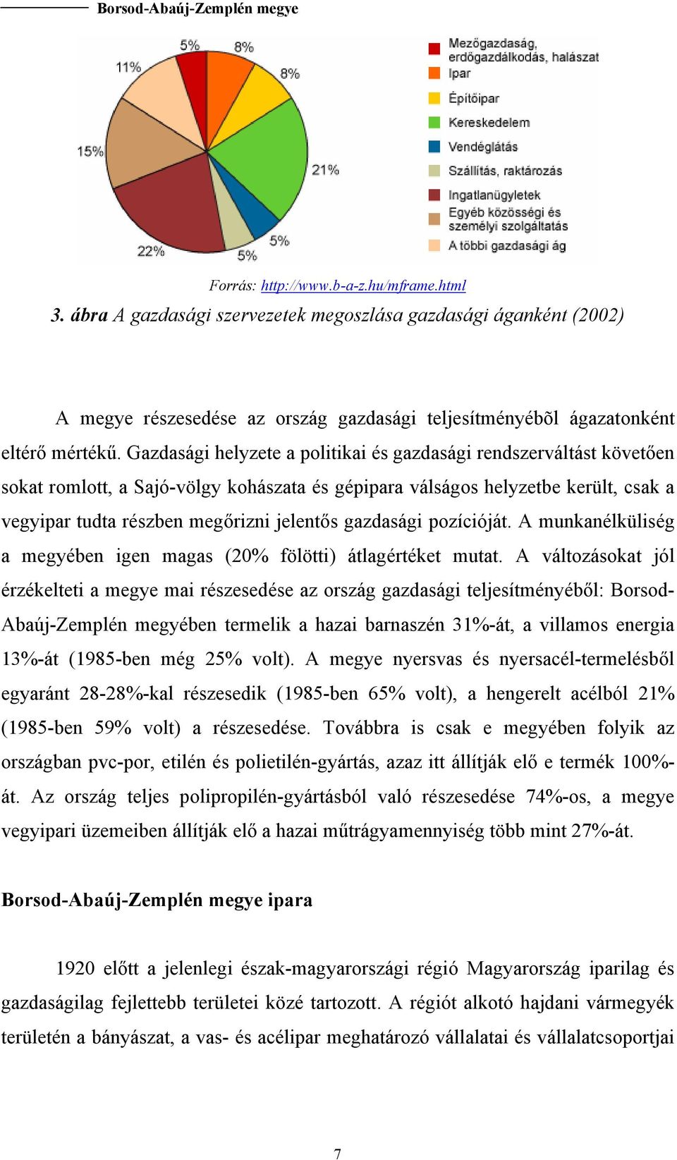 gazdasági pozícióját. A munkanélküliség a megyében igen magas (20% fölötti) átlagértéket mutat.