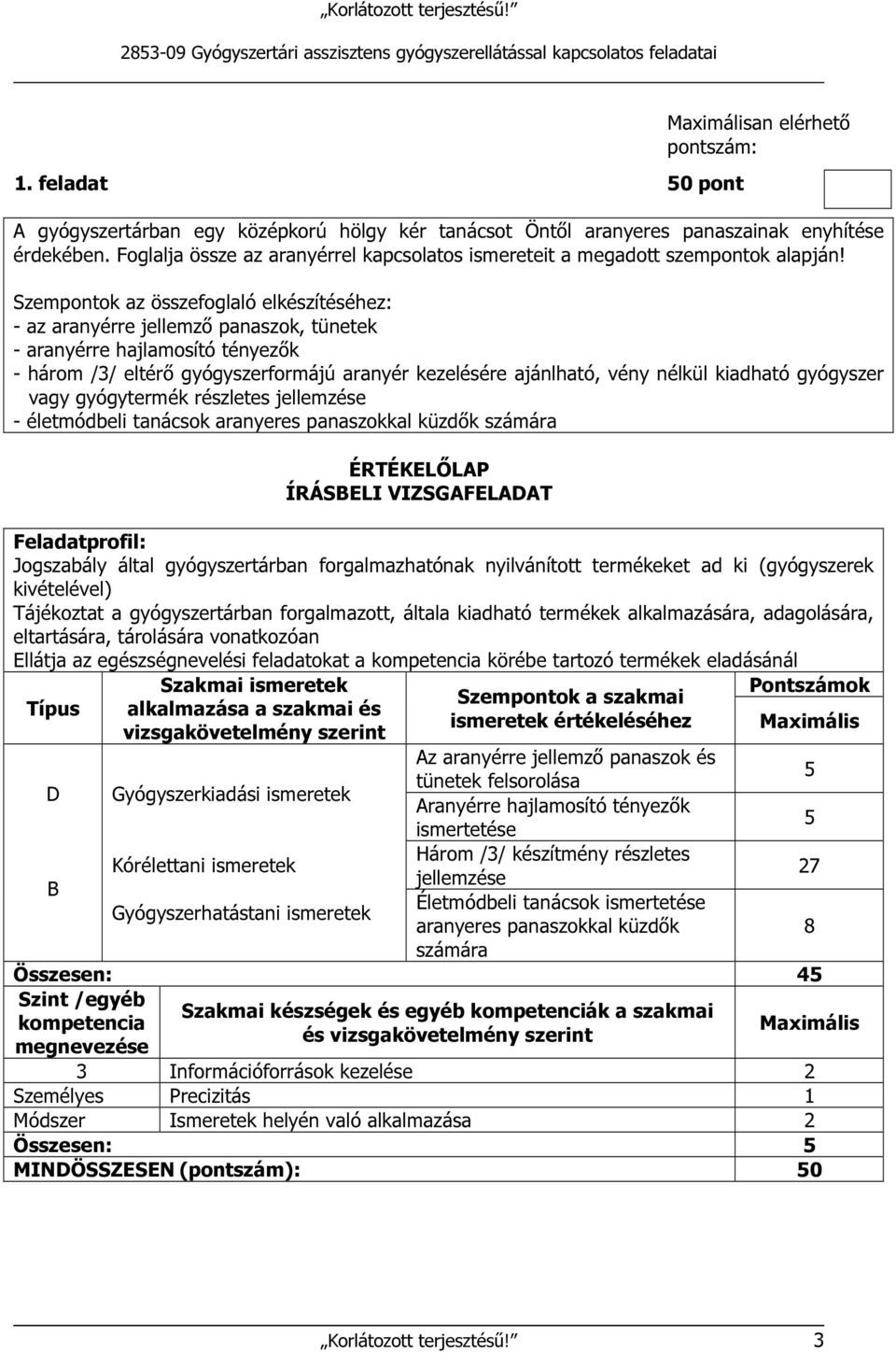 Szempontok az összefoglaló elkészítéséhez: - az aranyérre jellemző panaszok, tünetek - aranyérre hajlamosító tényezők - három /3/ eltérő gyógyszerformájú aranyér kezelésére ajánlható, vény nélkül