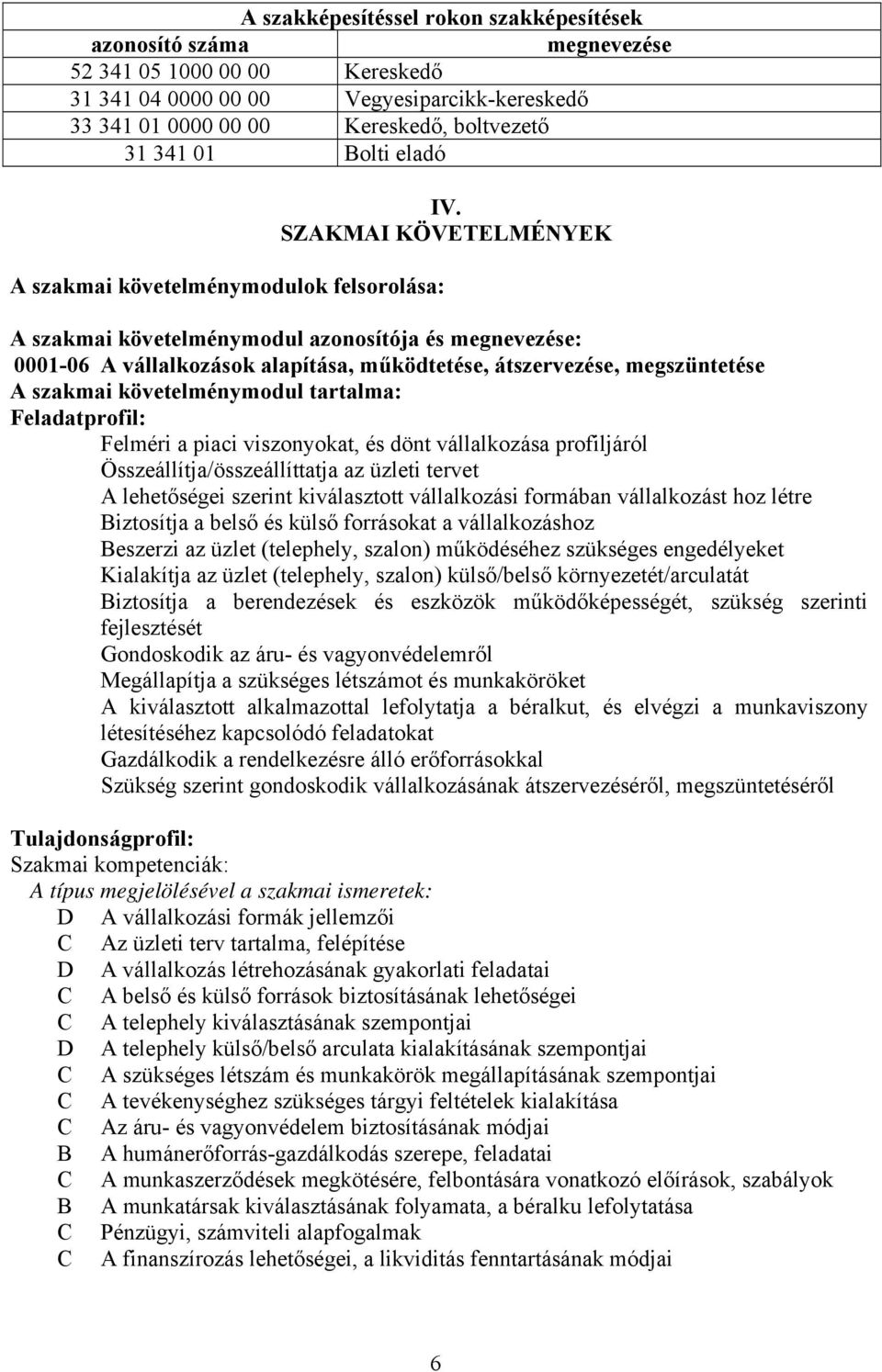 SZAKMAI KÖVETELMÉNYEK A szakmai követelménymodul azonosítója és megnevezése: 0001-06 A vállalkozások alapítása, működtetése, átszervezése, megszüntetése A szakmai követelménymodul tartalma: