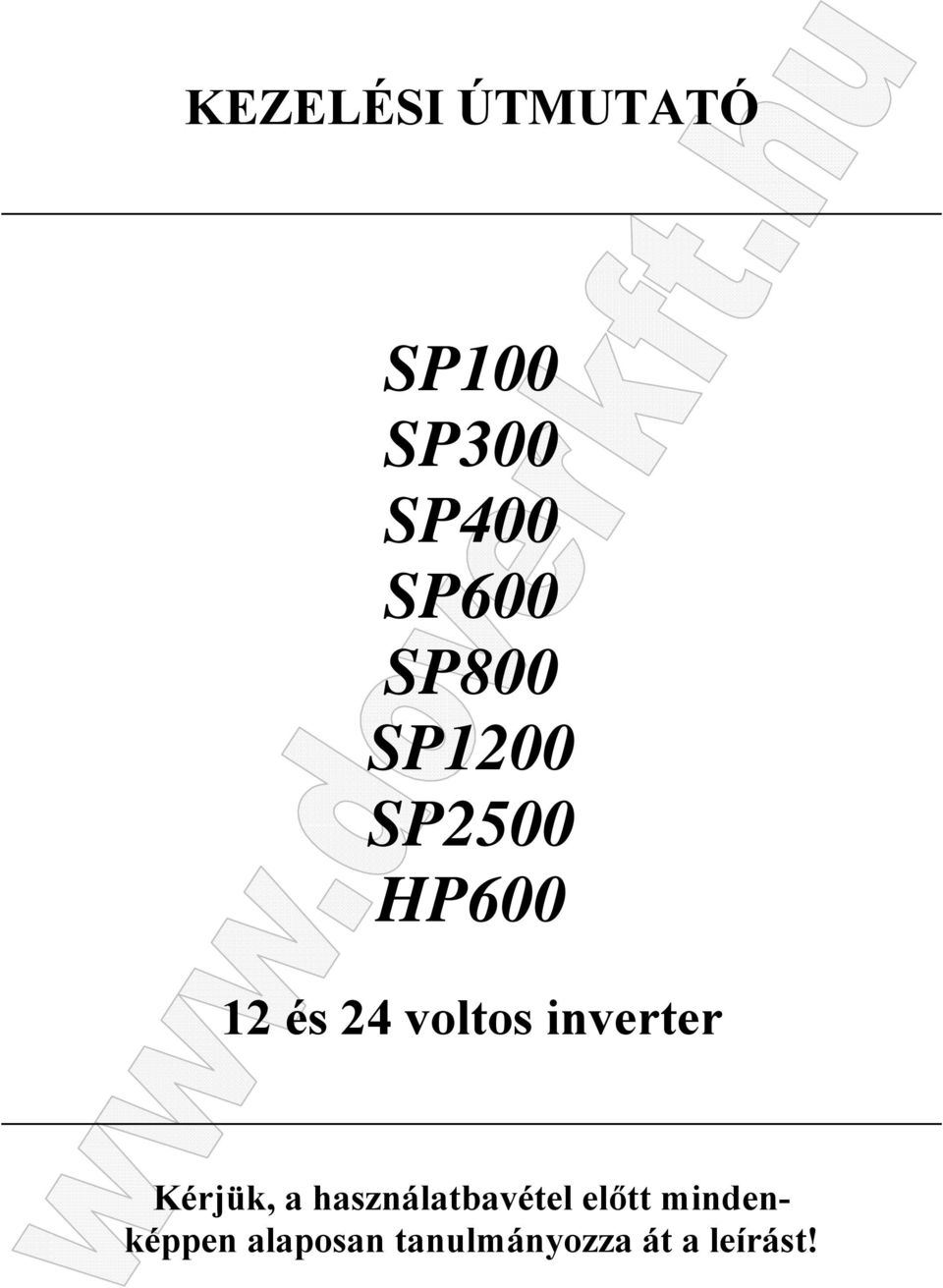 inverter Kérjük, a használatbavétel előtt