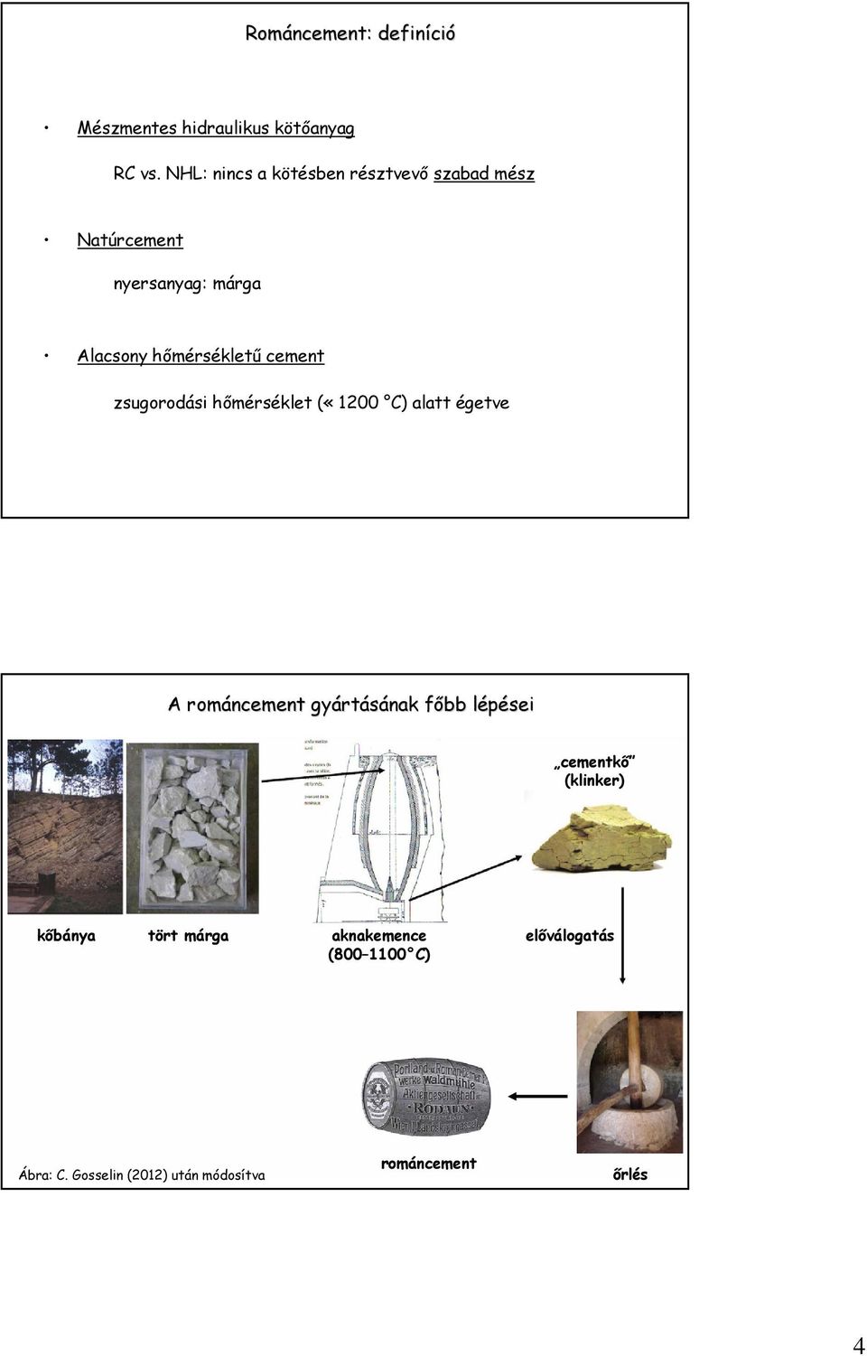 cement zsugorodási hımérséklet («1200 C) alatt égetve A románcement r gyártásának ának fıbb