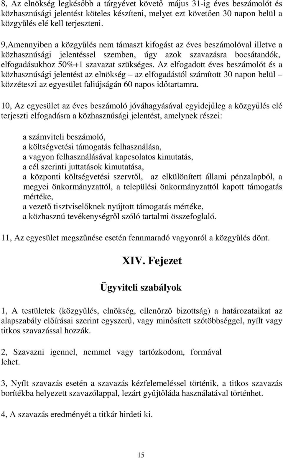 Az elfogadott éves beszámolót és a közhasznúsági jelentést az elnökség az elfogadástól számított 30 napon belül közzéteszi az egyesület faliújságán 60 napos időtartamra.