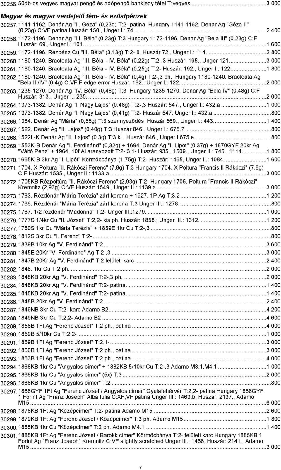 ...1 600 30259.1172-1196. Rézpénz Cu "III. Béla" (3.13g) T:2- ü. Huszár 72., Unger I.: 114....2 800 30260.1180-1240. Bracteata Ag "III. Béla - IV. Béla" (0.22g) T:2-,3 Huszár: 195., Unger 121.