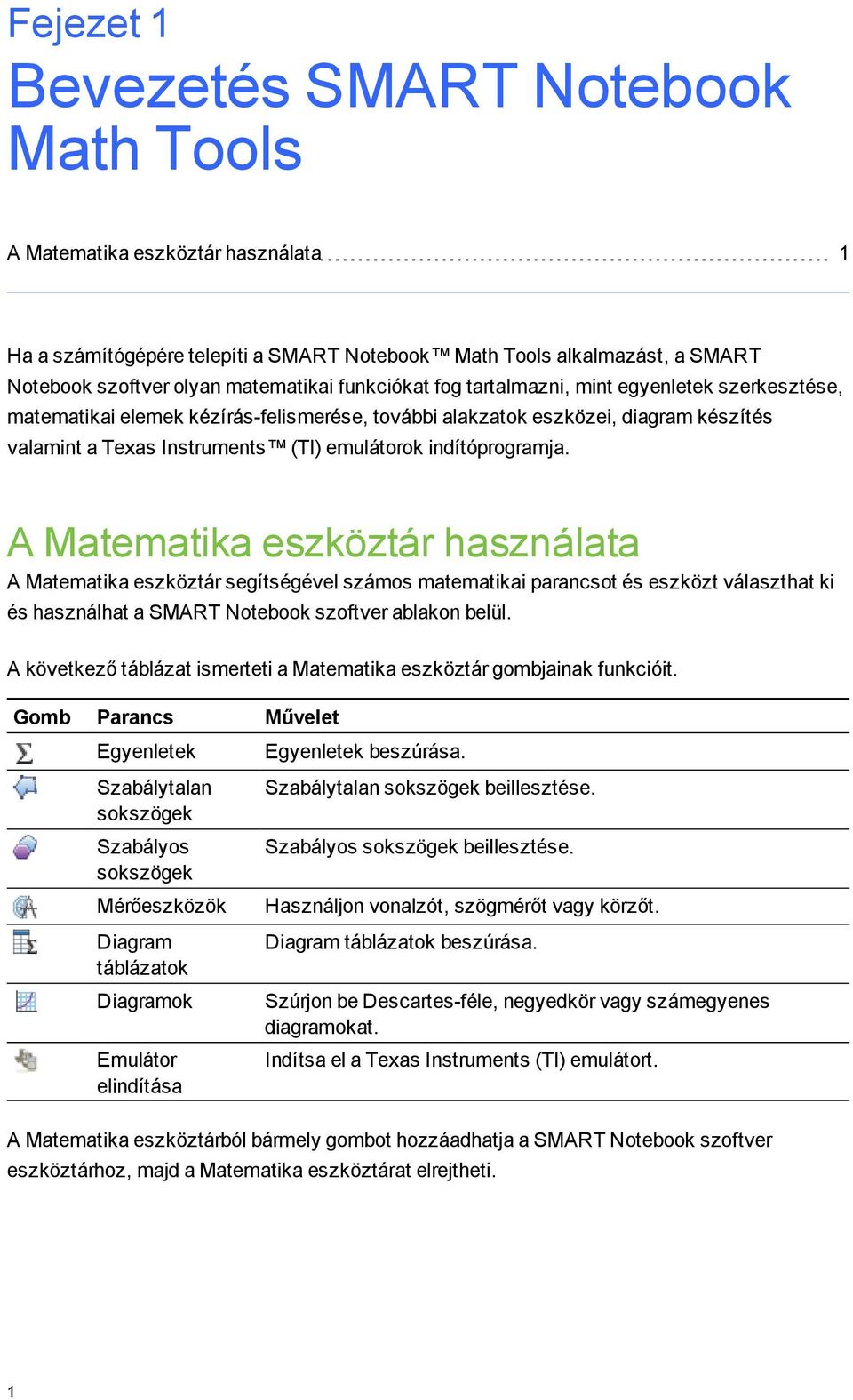 A Matematika eszköztár használata A Matematika eszköztár seítséével számos matematikai parancsot és eszközt választhat ki és használhat a SMART Notebook szoftver ablakon belül.