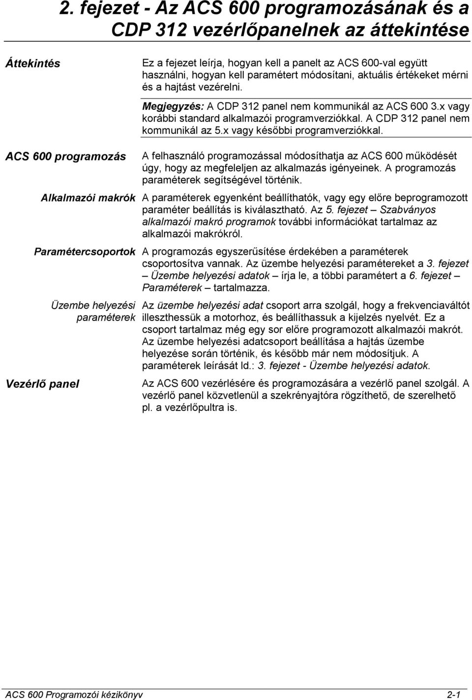 A CDP 312 panel nem kommunikál az 5.x vagy későbbi programverziókkal.