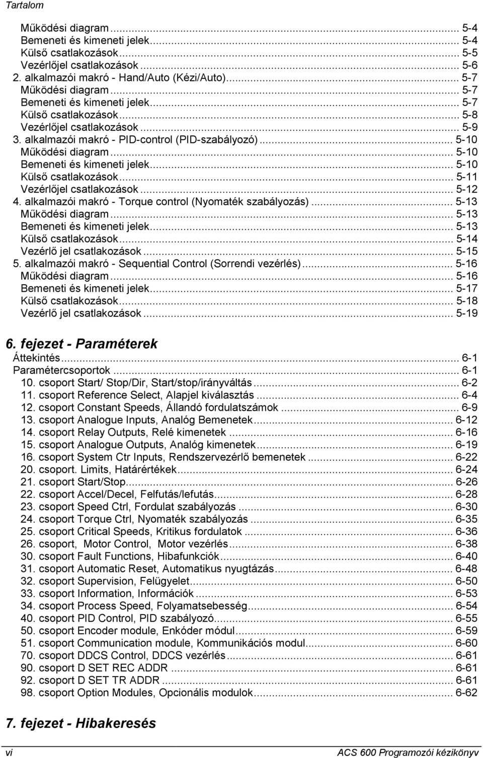 .. 5-10 Bemeneti és kimeneti jelek... 5-10 Külső csatlakozások... 5-11 Vezérlőjel csatlakozások... 5-12 4. alkalmazói makró - Torque control (Nyomaték szabályozás)... 5-13 Működési diagram.