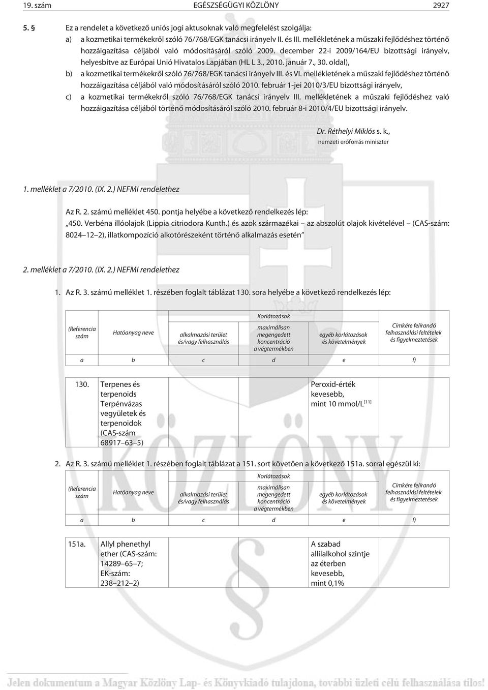 december 22-i 2009/164/EU bizottsági irányelv, helyesbítve az Európai Unió Hivatalos Lapjában (HL L 3., 2010. január 7., 30. oldal), b) a kozmetikai termékekrõl szóló 76/768/EGK tanácsi irányelv III.