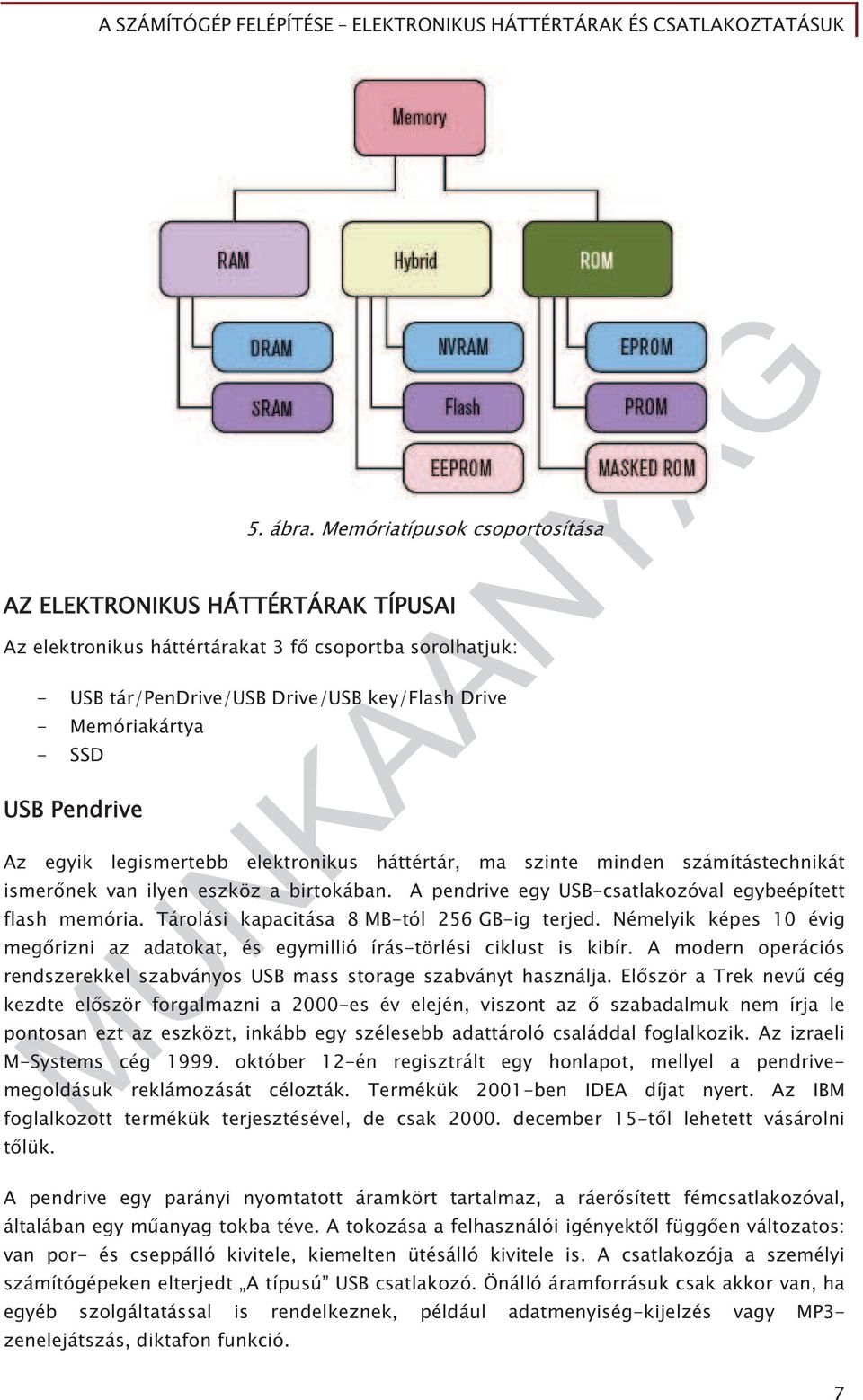 Pendrive Az egyik legismertebb elektronikus háttértár, ma szinte minden számítástechnikát ismer nek van ilyen eszköz a birtokában. A pendrive egy USB-csatlakozóval egybeépített flash memória.