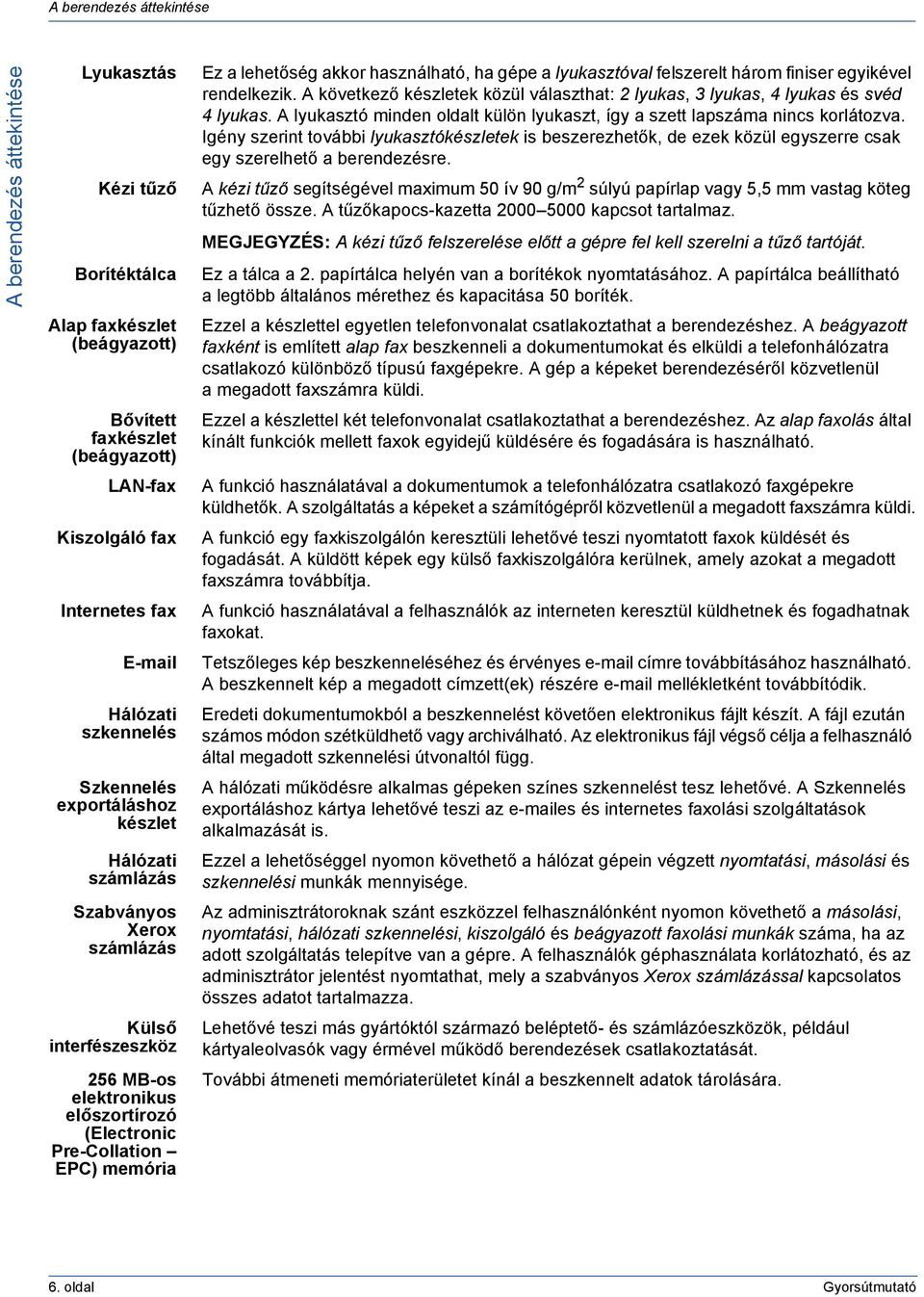 lehetőség akkor használható, ha gépe a lyukasztóval felszerelt három finiser egyikével rendelkezik. A következő készletek közül választhat: 2 lyukas, 3 lyukas, 4 lyukas és svéd 4 lyukas.