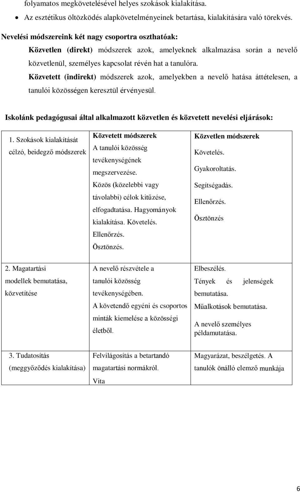 Közvetett (indirekt) módszerek azok, amelyekben a nevelő hatása áttételesen, a tanulói közösségen keresztül érvényesül.