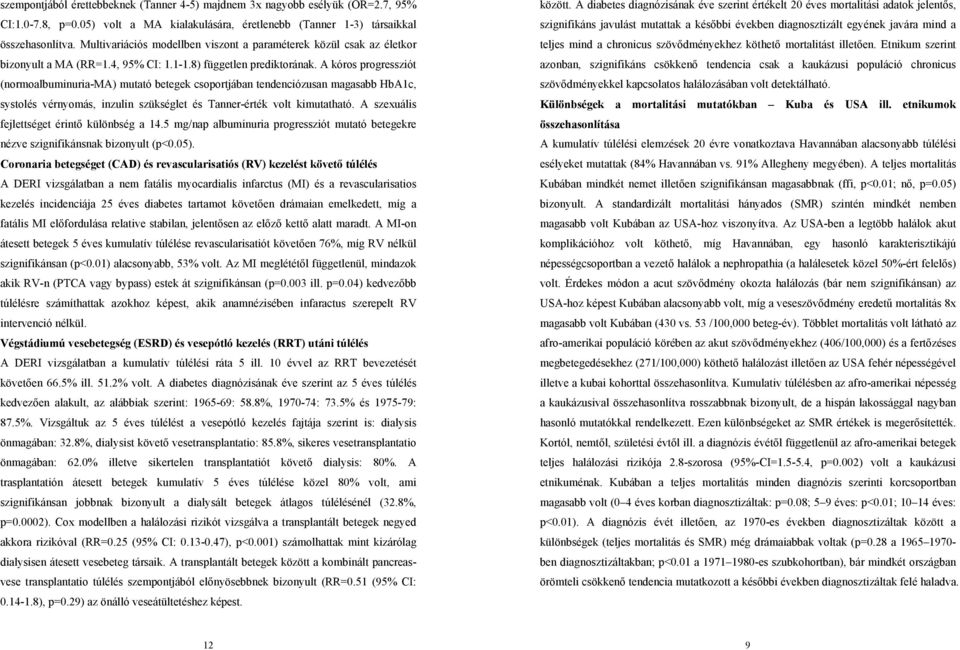 A kóros progressziót (normoalbuminuria-ma) mutató betegek csoportjában tendenciózusan magasabb HbA1c, systolés vérnyomás, inzulin szükséglet és Tanner-érték volt kimutatható.