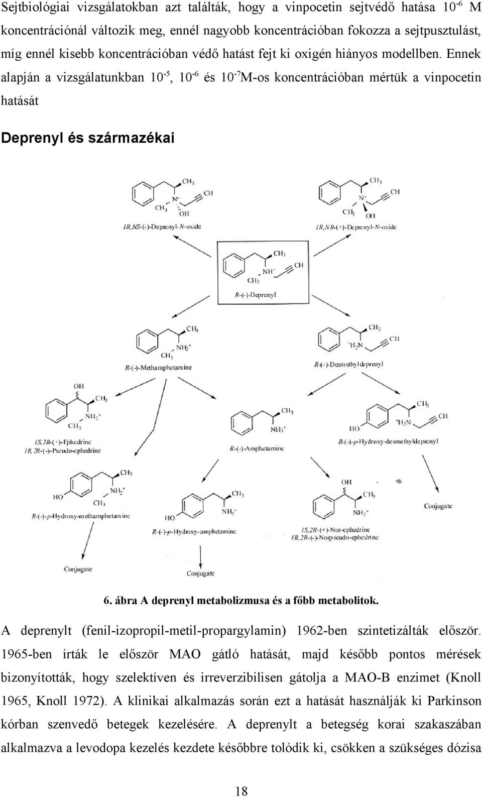 ábra A deprenyl metabolizmusa és a főbb metabolitok. A deprenylt (fenil-izopropil-metil-propargylamin) 1962-ben szintetizálták először.