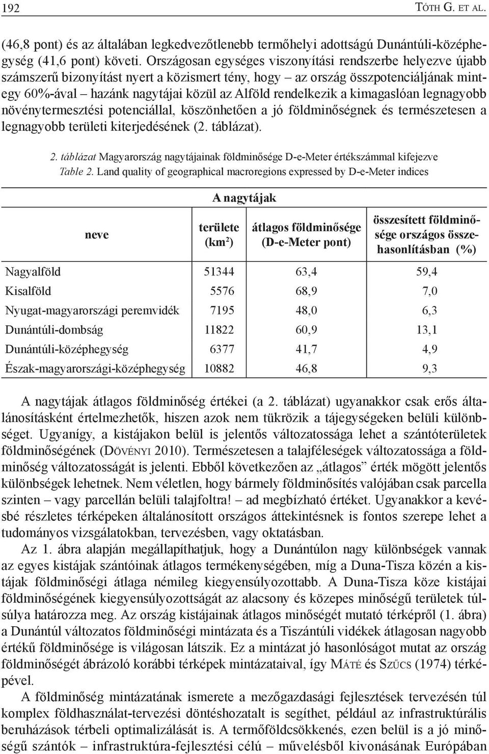 rendelkezik a kimagaslóan legnagyobb növénytermesztési potenciállal, köszönhetően a jó nek és természetesen a legnagyobb területi kiterjedésének (2. táblázat). 2.