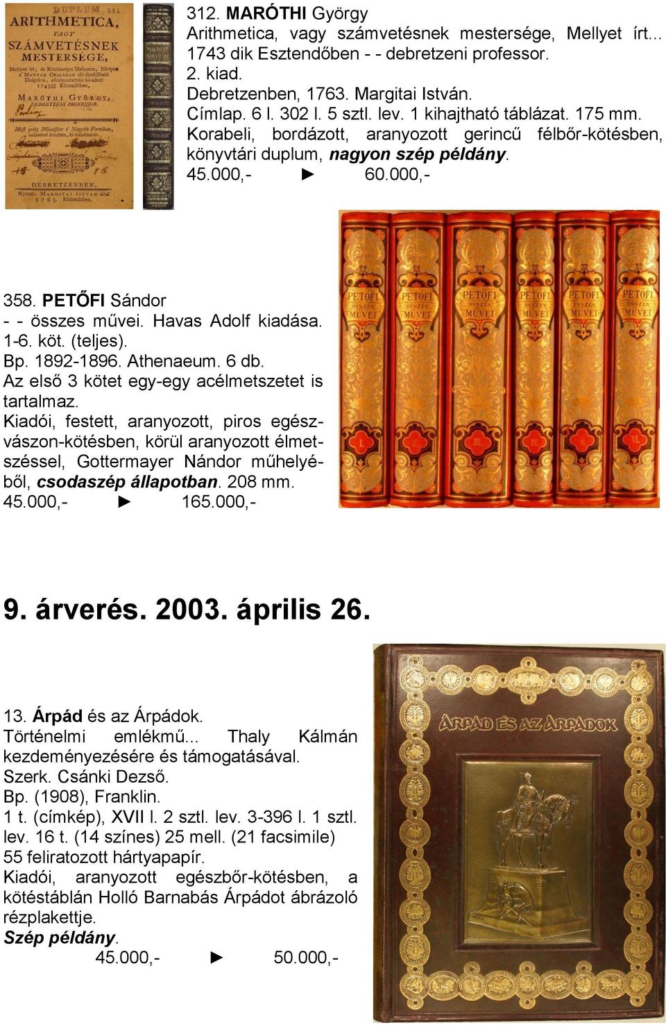 Havas Adolf kiadása. 1-6. köt. (teljes). Bp. 1892-1896. Athenaeum. 6 db. Az első 3 kötet egy-egy acélmetszetet is tartalmaz.