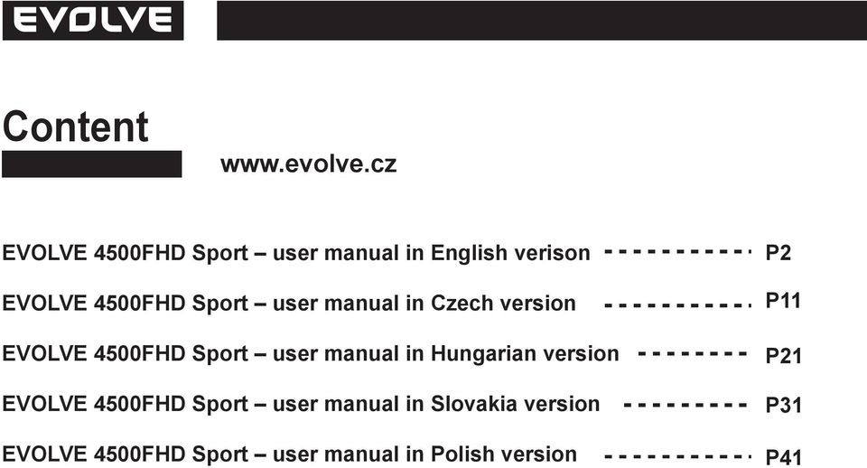 Sport user manual in Czech version EVOLVE 4500FHD Sport user manual in