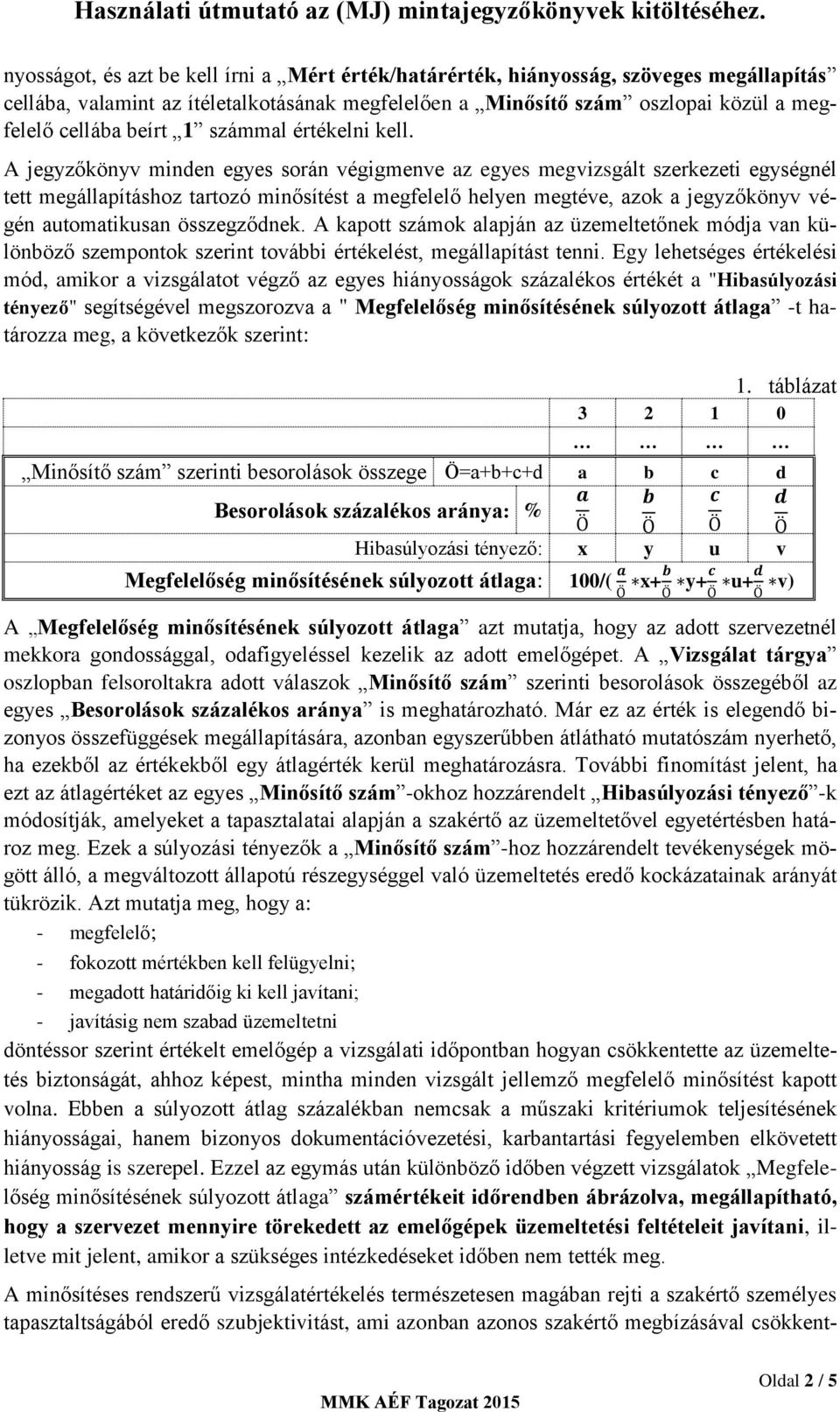 A jegyzőkönyv minden egyes során végigmenve az egyes megvizsgált szerkezeti egységnél tett megállapításhoz tartozó minősítést a megfelelő helyen megtéve, azok a jegyzőkönyv végén automatikusan