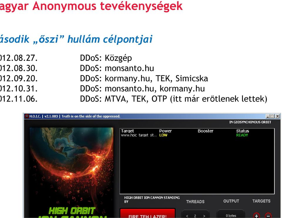 DDoS: kormany.hu, TEK, Simicska 12.10.31. DDoS: monsanto.