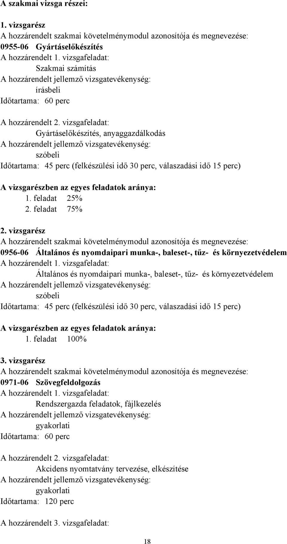 vizsgafeladat: Gyártáselőkészítés, anyaggazdálkodás A hozzárendelt jellemző vizsgatevékenység: szóbeli Időtartama: 45 perc (felkészülési idő 30 perc, válaszadási idő 15 perc) A vizsgarészben az egyes