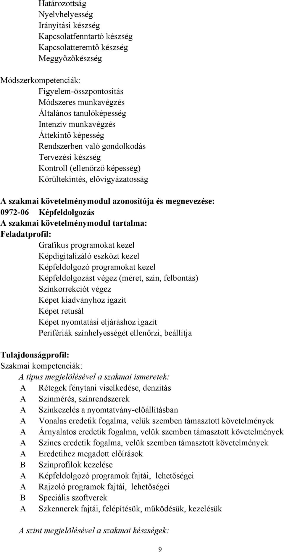 azonosítója és megnevezése: 0972-06 Képfeldolgozás A szakmai követelménymodul tartalma: Feladatprofil: Grafikus programokat kezel Képdigitalizáló eszközt kezel Képfeldolgozó programokat kezel