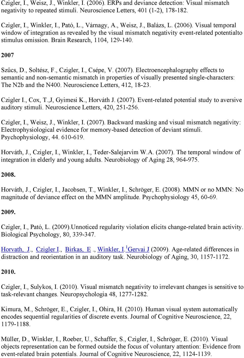 Brain Research, 1104, 129-140. 2007 Szűcs, D., Soltész, F., Czigler, I., Csépe, V. (2007).