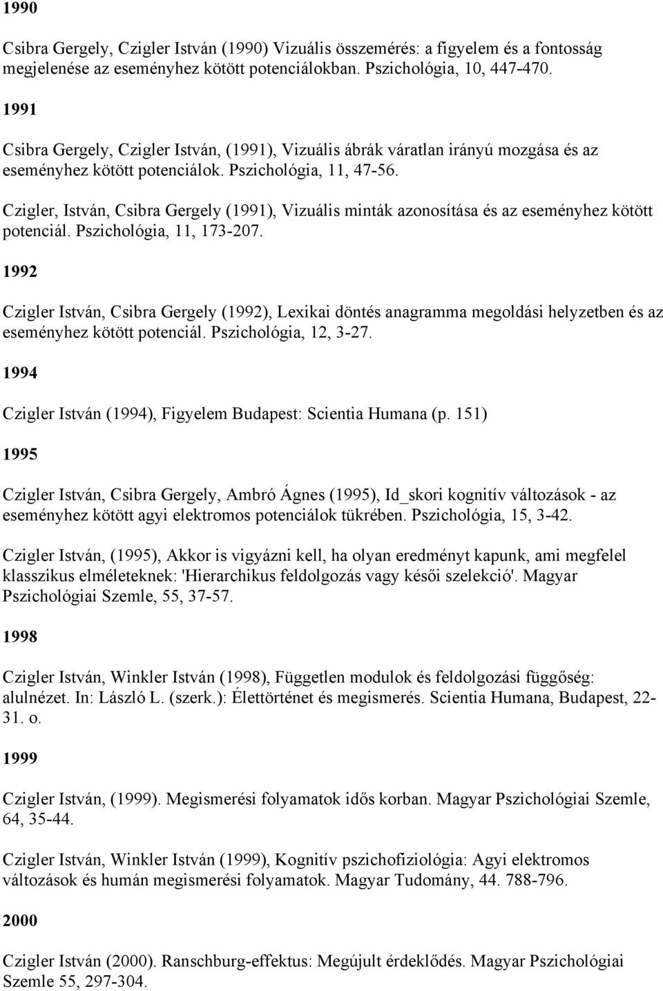 Czigler, István, Csibra Gergely (1991), Vizuális minták azonosítása és az eseményhez kötött potenciál. Pszichológia, 11, 173-207.