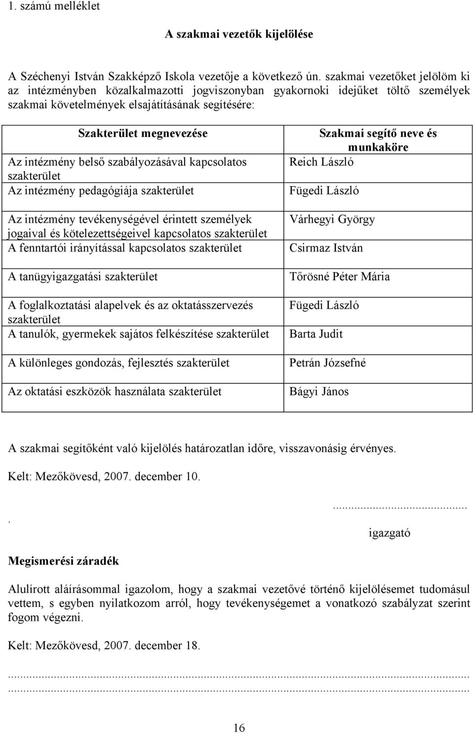 belső szabályozásával kapcsolatos szakterület Az intézmény pedagógiája szakterület Az intézmény tevékenységével érintett személyek jogaival és kötelezettségeivel kapcsolatos szakterület A fenntartói