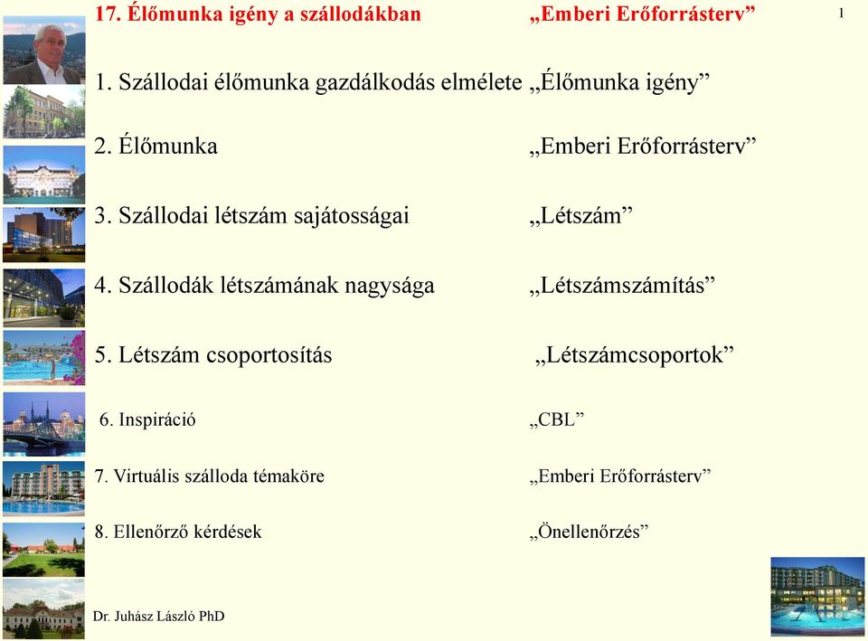 Szállodai létszám sajátosságai Létszám 4. Szállodák létszámának nagysága Létszámszámítás 5.