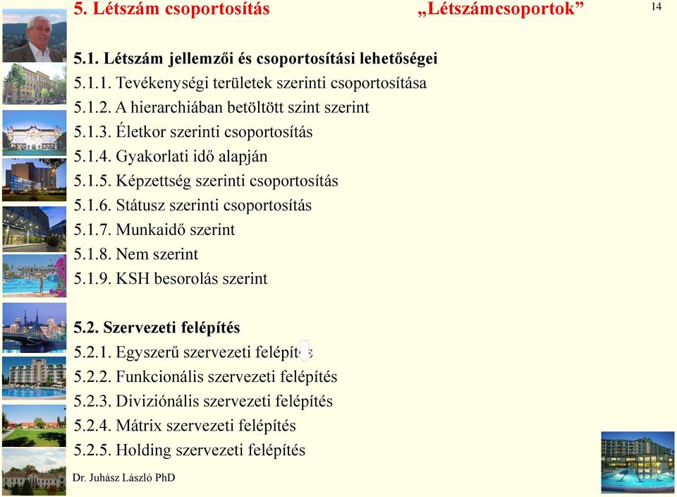 Státusz szerinti csoportosítás 5.1.7. Munkaidő szerint 5.1.8. Nem szerint 5.1.9. KSH besorolás szerint 5.2. Szervezeti felépítés 5.2.1. Egyszerű szervezeti felépítés 5.