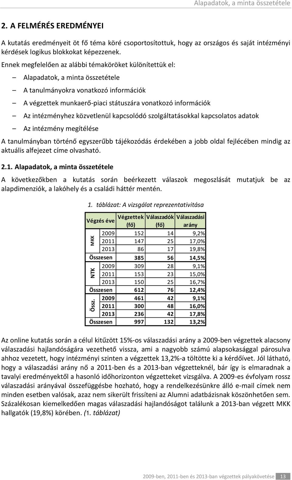 intézményhez közvetlenül kapcsolódó szolgáltatásokkal kapcsolatos adatok Az intézmény megítélése A tanulmányban történő egyszerűbb tájékozódás érdekében a jobb oldal fejlécében mindig az aktuális