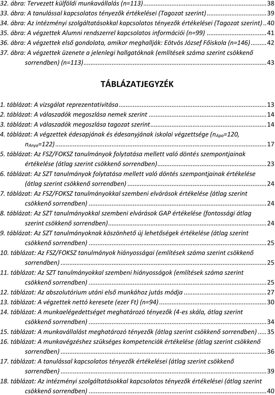 ábra: A végzettek első gondolata, amikor meghallják: Eötvös József Főiskola (n=146)... 42 37. ábra: A végzettek üzenete a jelenlegi hallgatóknak (említések száma szerint csökkenő sorrendben) (n=113).