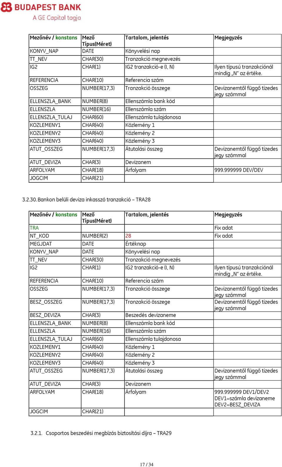 Bankon belüli deviza inkasszó tranzakció 28 NT_KOD NUMBER(2) 28 BESZ_ BESZ_DEVIZA CHAR(3) Beszedés devizaneme  CHAR(18) Árfolyam 999.