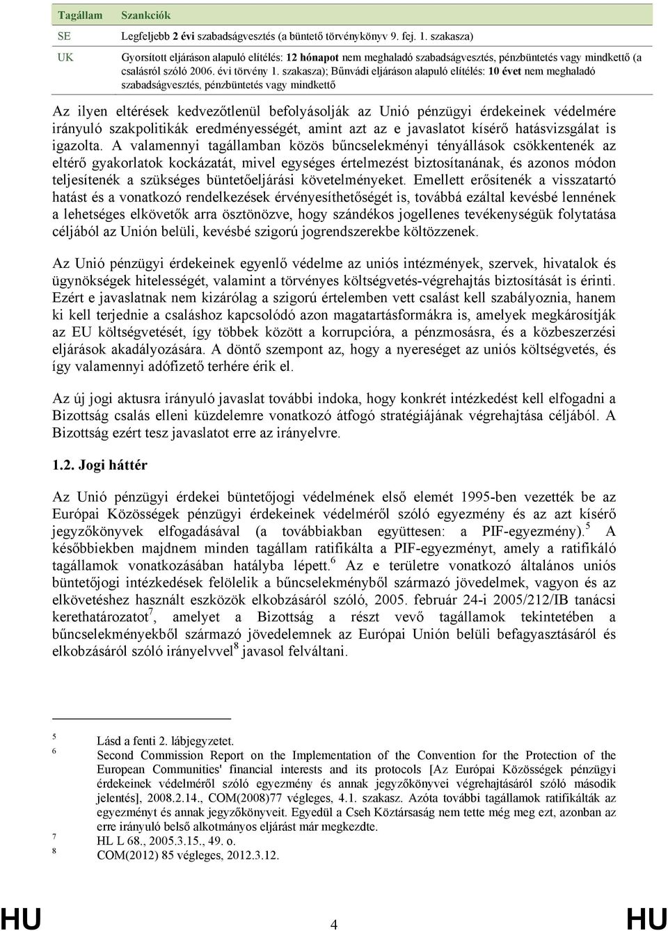 szakasza); Bűnvádi eljáráson alapuló elítélés: 10 évet nem meghaladó szabadságvesztés, pénzbüntetés vagy mindkettő Az ilyen eltérések kedvezőtlenül befolyásolják az Unió pénzügyi érdekeinek védelmére