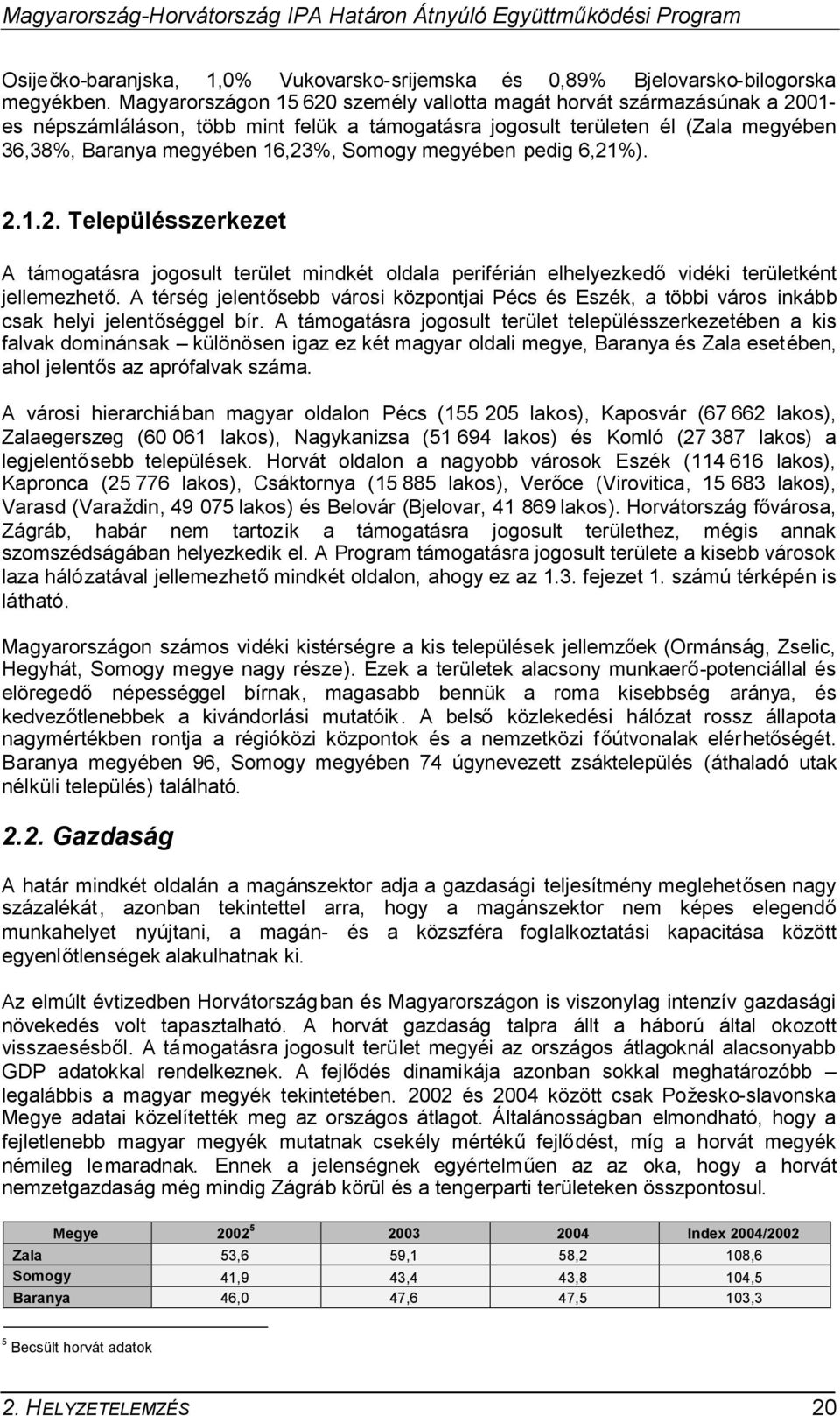 megyében pedig 6,21%). 2.1.2. Településszerkezet A támogatásra jogosult terület mindkét oldala periférián elhelyezkedő vidéki területként jellemezhető.