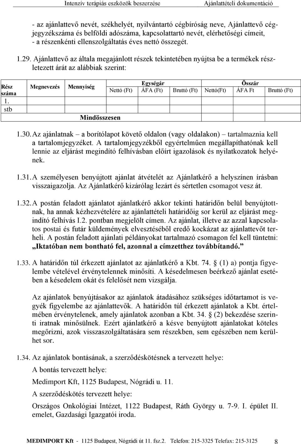 stb Megnevezés Egységár Összár Mennyiség Nettó (Ft) ÁFA (Ft) Bruttó (Ft) Nettó(Ft) ÁFA Ft Bruttó (Ft) Mindösszesen 1.30.