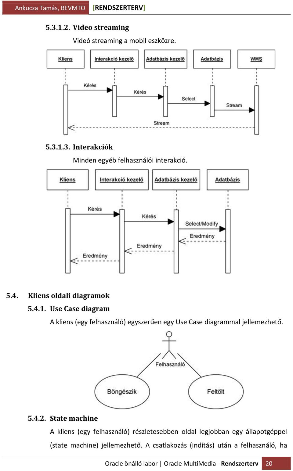 Use Case diagram A kliens (egy felhasználó) egyszerűen egy Use Case diagrammal jellemezhető. 5.4.2.
