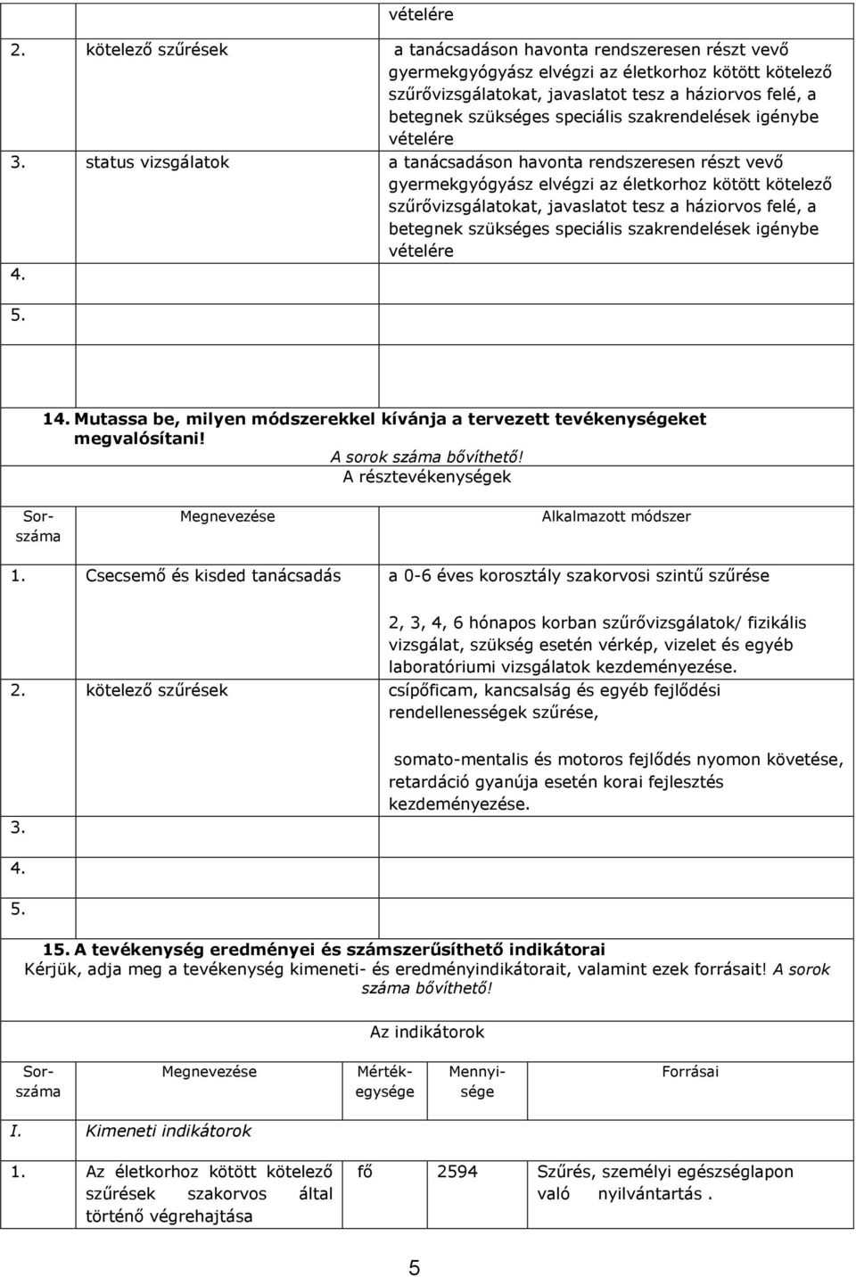 speciális szakrendelések igénybe vételére status vizsgálatok a tanácsadáson havonta rendszeresen részt vevő gyermekgyógyász elvégzi az életkorhoz kötött kötelező szűrővizsgálatokat, javaslatot tesz a