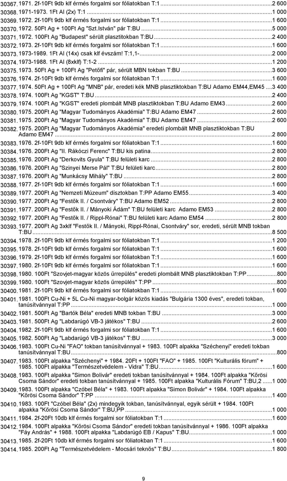 1Ft Al (14x) csak klf évszám! T:1,1-...2 000 30374.1973-1988. 1Ft Al (8xklf) T:1-2...1 200 30375.1973. 50Ft Ag + 100Ft Ag "Petőfi" pár, sérült MBN tokban T:BU...3 600 30376.1974.