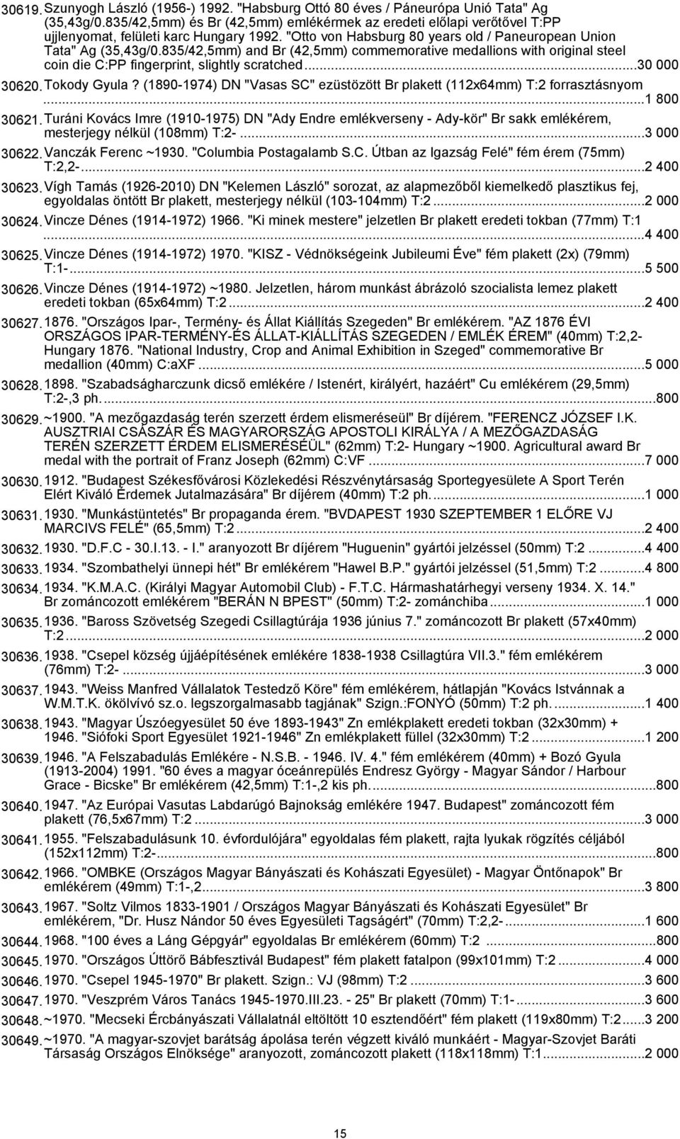 835/42,5mm) and Br (42,5mm) commemorative medallions with original steel coin die C:PP fingerprint, slightly scratched...30 000 30620.Tokody Gyula?