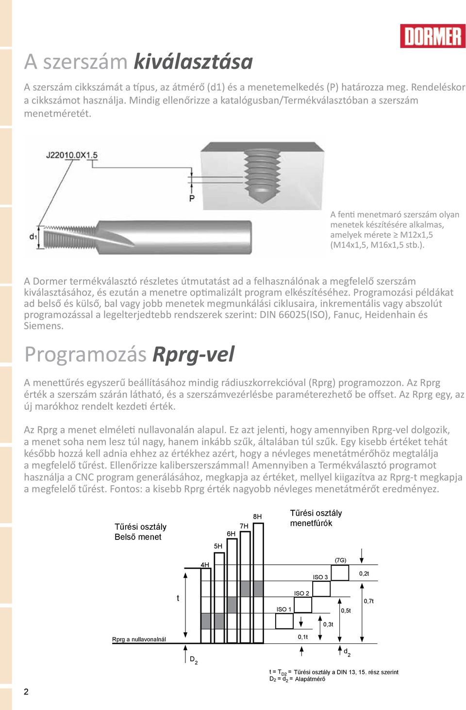 A Dormer termékválasztó részletes útmutatást ad a felhasználónak a megfelelő szerszám kiválasztásához, és ezután a menetre optimalizált program elkészítéséhez.