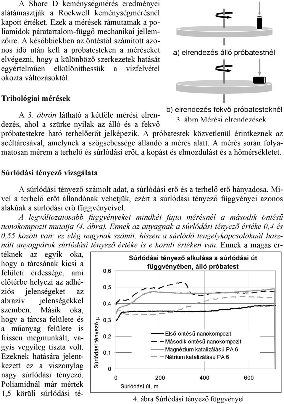 a) elrendezés álló próbatestnél Tribológiai mérések A 3. ábrán látható a kétféle mérési elrendezés, ahol a szürke nyilak az álló és a fekvő b) elrendezés fekvő próbatesteknél 3.