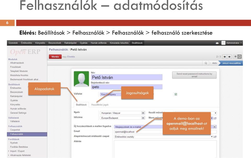 felhasználó szerkesztése Alapadatok