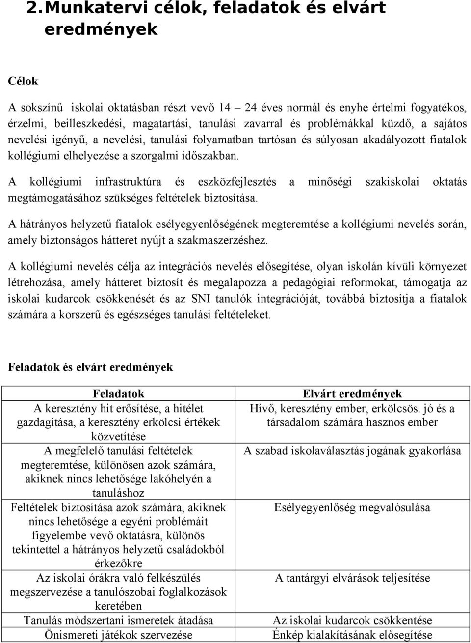 A kollégiumi infrastruktúra és eszközfejlesztés a minőségi szakiskolai oktatás megtámogatásához szükséges feltételek biztosítása.