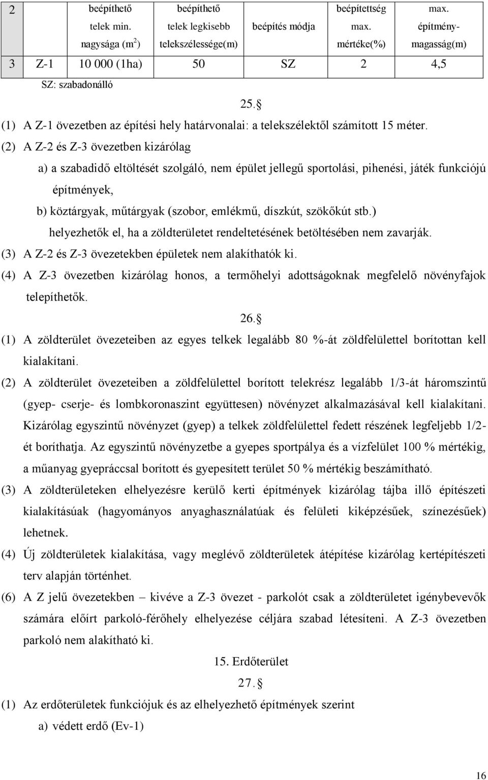 (2) A Z-2 és Z-3 övezetben kizárólag a) a szabadidő eltöltését szolgáló, ne épület jellegű sportolási, pihenési, játék funkciójú építények, b) köztárgyak, űtárgyak (szobor, elékű, díszkút, szökőkút