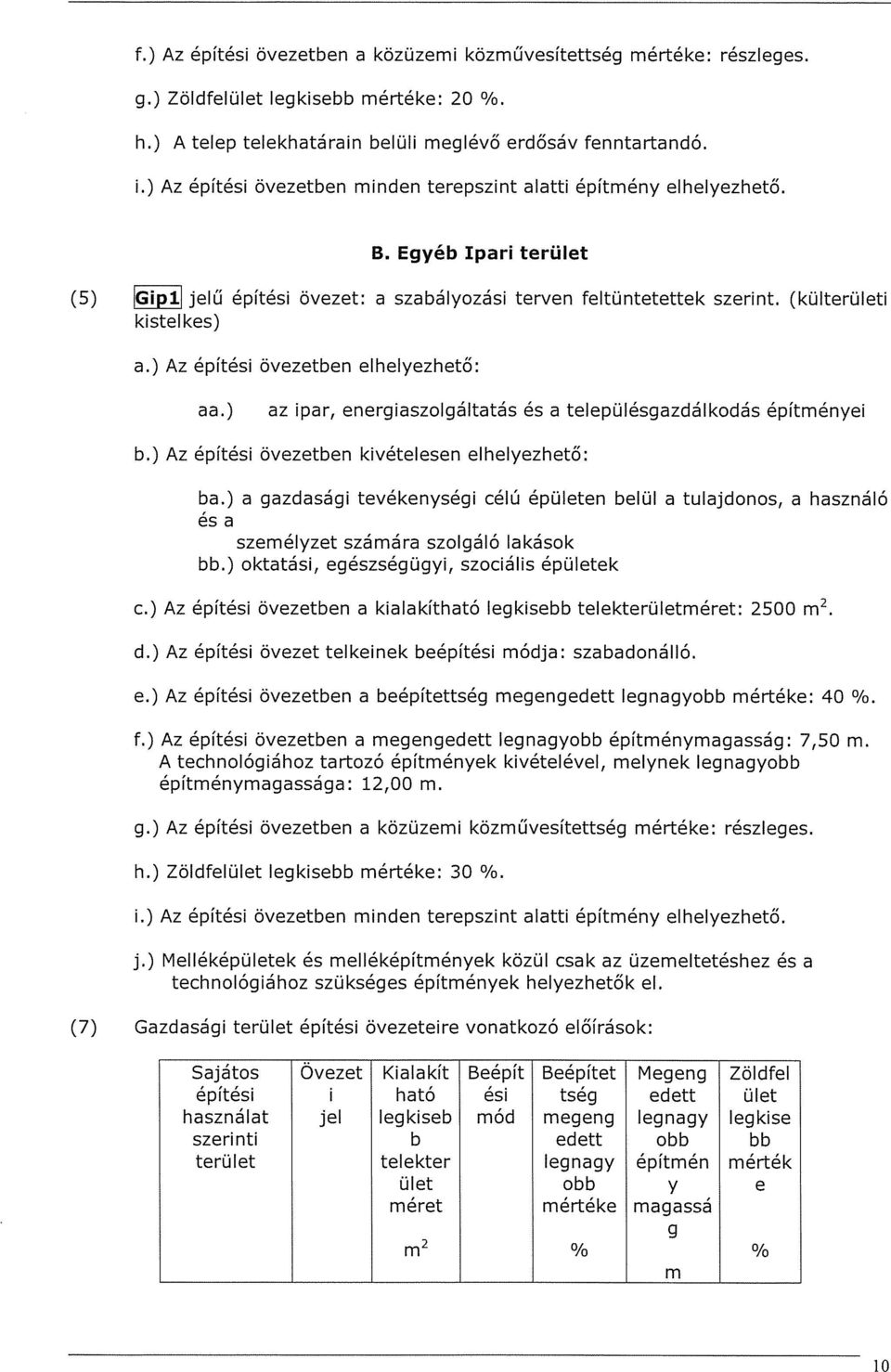 ) Az építési övezetben elhelyezhető: aa.) az ipar, energiaszolgáltatás és a településgazdálkodás építményei b.) Az építési övezetben kivételesen elhelyezhető: ba.