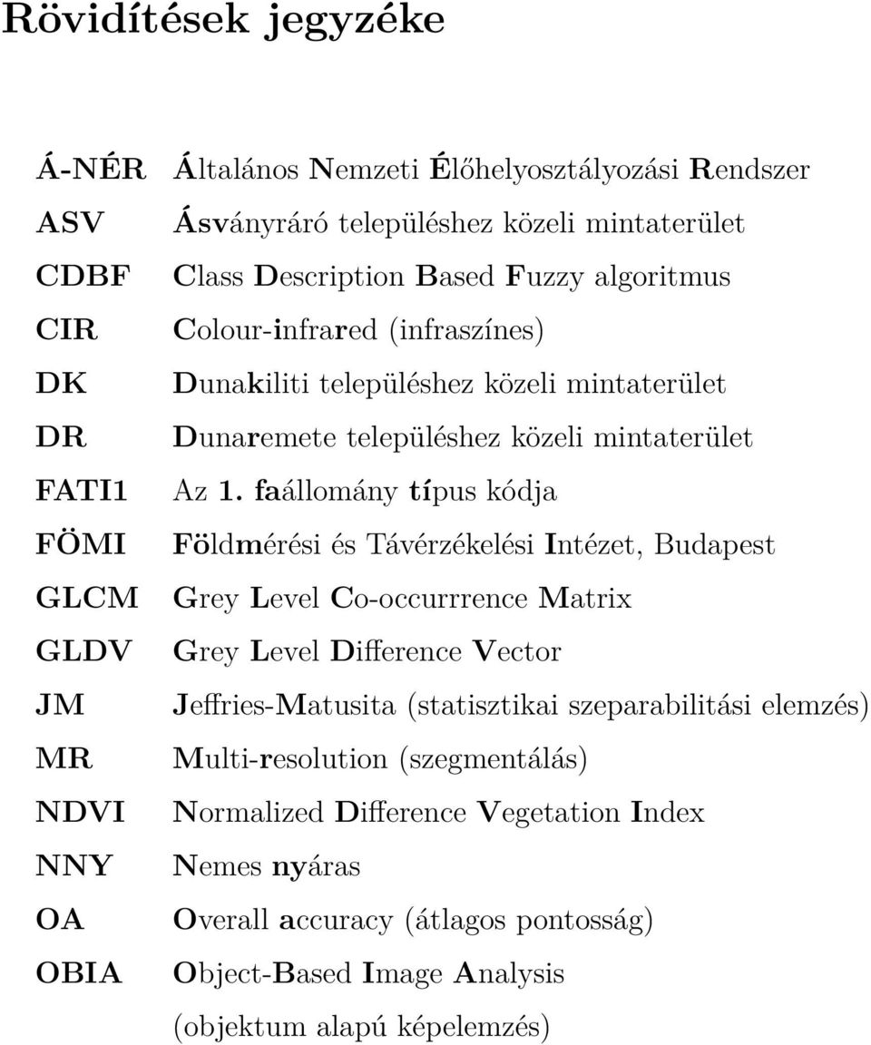 faállomány típus kódja Földmérési és Távérzékelési Intézet, Budapest Grey Level Co-occurrrence Matrix Grey Level Difference Vector Jeffries-Matusita (statisztikai