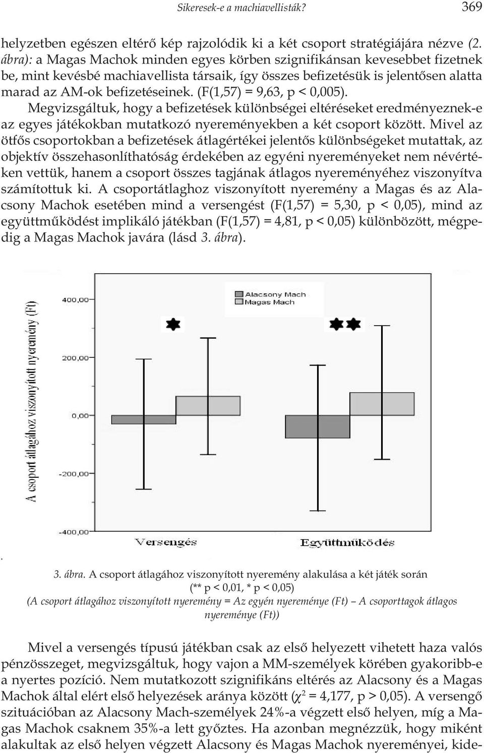 (F(1,57) = 9,63, p < 0,005). Megvizsgáltuk, hogy a befizetések különbségei eltéréseket eredményeznek-e az egyes játékokban mutatkozó nyereményekben a két csoport között.