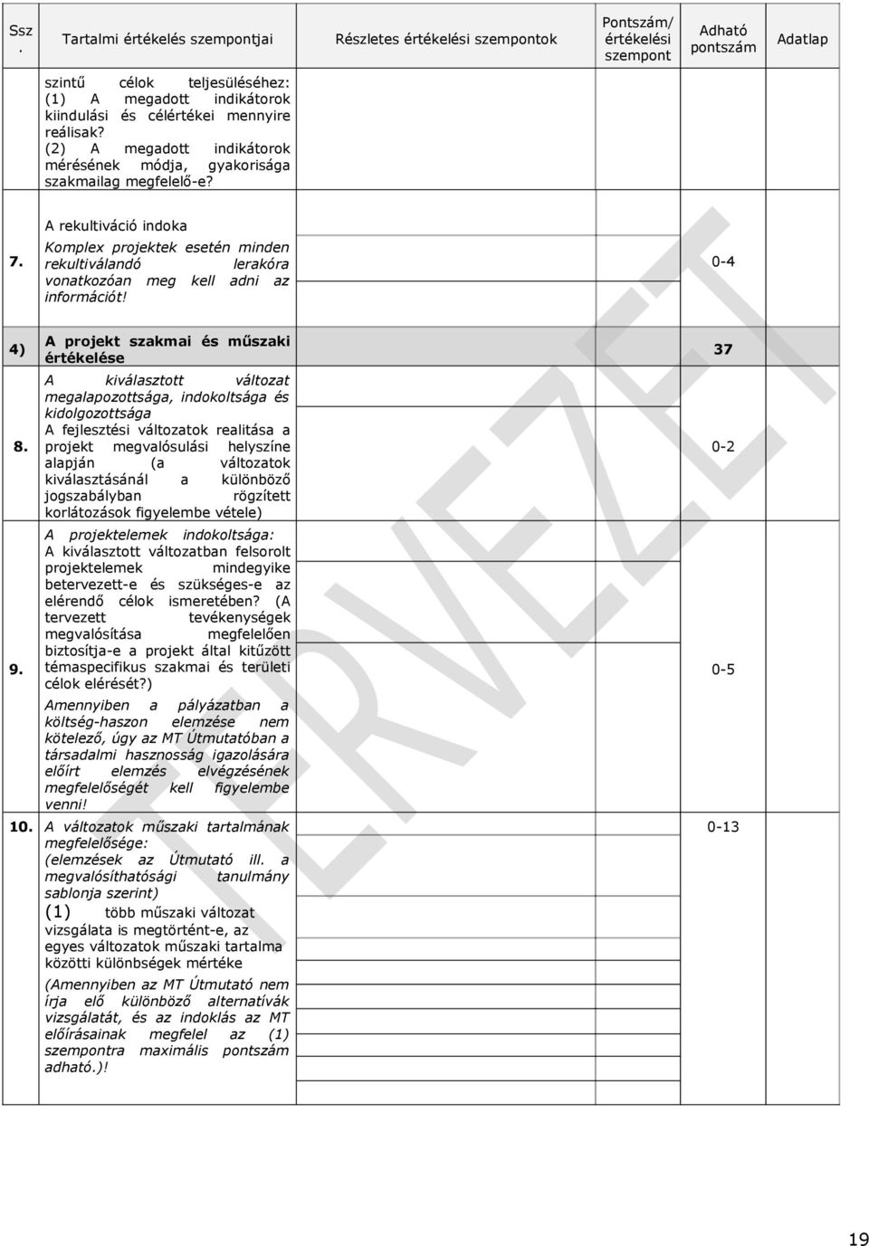 Komplex projektek esetén minden rekultiválandó lerakóra vonatkozóan meg kell adni az információt! 0-4 4) 8. 9.