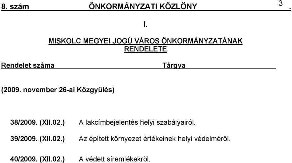 Közgyűlés) 38/2009 (XII02) A lakcímbejelentés helyi szabályairól 39/2009