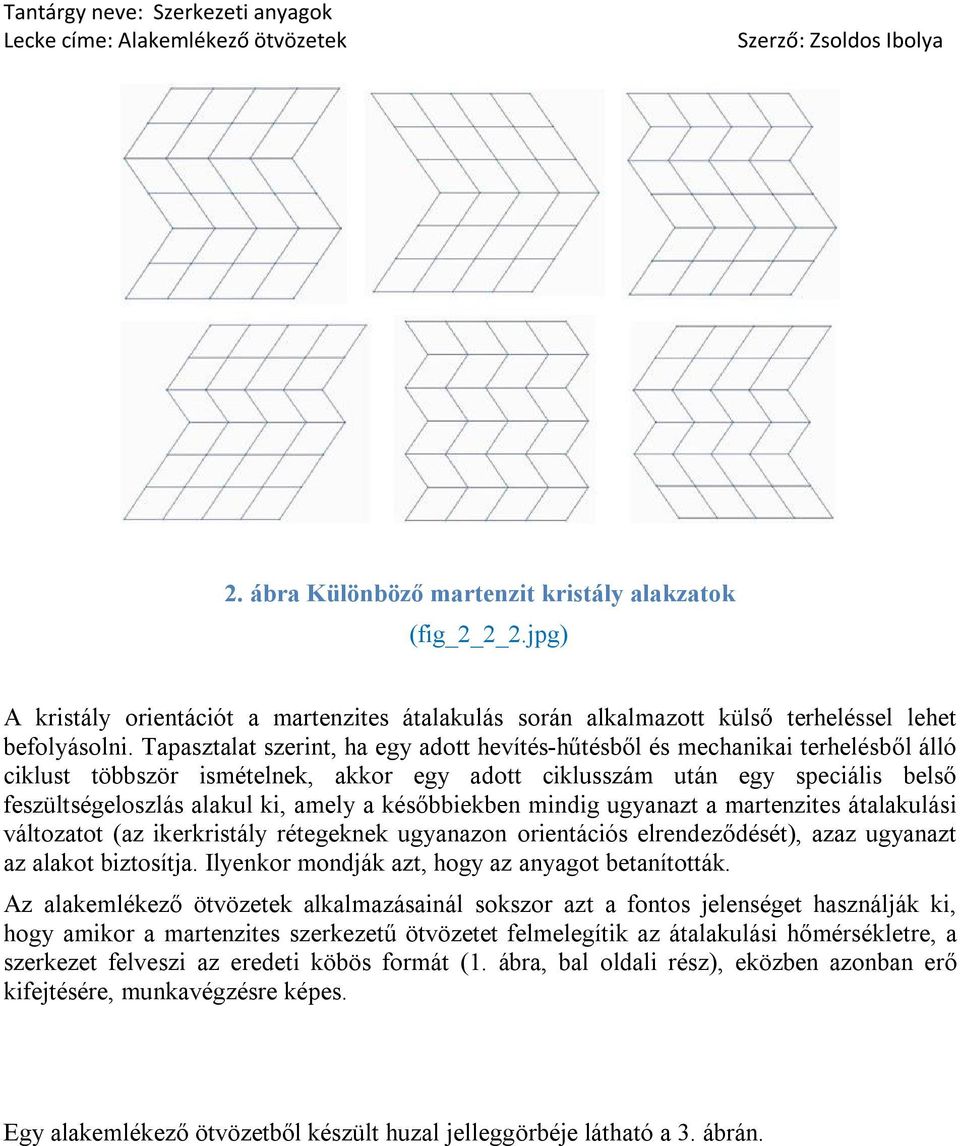 a későbbiekben mindig ugyanazt a martenzites átalakulási változatot (az ikerkristály rétegeknek ugyanazon orientációs elrendeződését), azaz ugyanazt az alakot biztosítja.